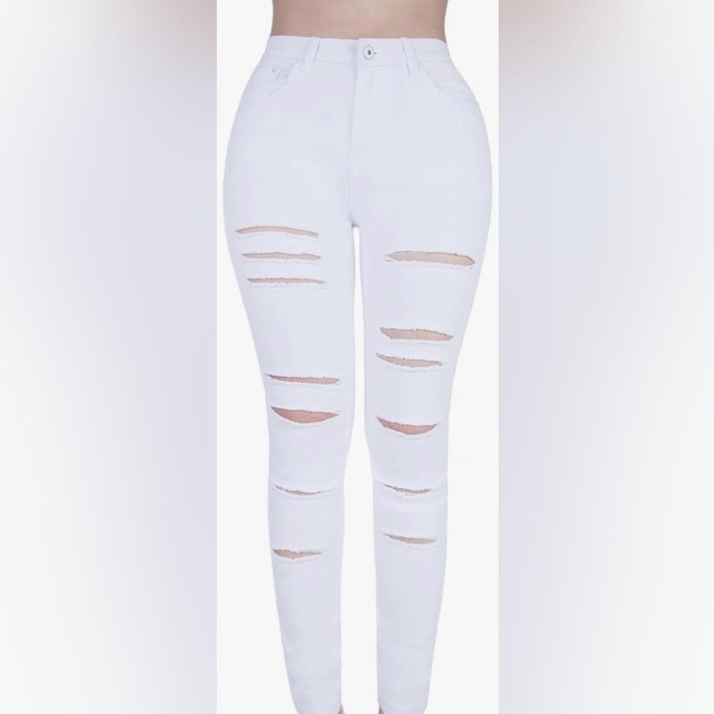 Women's Distressed Ripped White Skinny Jeans, Size 11